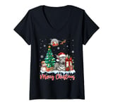 Womens Merry Christmas Cute Zebra Santa Hat Zebra Lovers Xmas Tree V-Neck T-Shirt