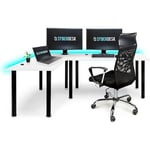 SyberDesk Bureau d'angle Gaming Pro LED - 197 x 132 cm - avec LED - Grand Bureau d'ordinateur. (Gauche, Blanc)