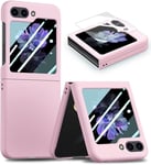 Coque Pour Samsung Galaxy Z Flip 5, Ultra-Mince, Anti-Goutte, Anti-Rayures, Pc Dur + Film Petit Ecran Arriere, Samsung Galaxy Z Flip 5 Coque.(Rose)