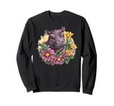 Hippo Surrounded By Daisy Blooms Sweatshirt