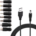 cable usb vers dc 5v,Câble USB vers DC d'alimentation,8-en-1 DC adaptateur alimentation 5.5 x 2.1mm DC Barrel Jack pour Ordinateur Portable,Routeur etc(1m,noir)(Q585)