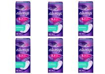 Always Dailies Panty Liners, Fresh & Protect, Normal, 180 Liners, (30 x 6 packs)