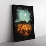 Big Box Art The Moon Above The Mountains Paint Splash Canvas Wall Art Print Ready to Hang Picture, 76 x 50 cm (30 x 20 Inch), Black, Cream, Cream