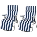 Lot de 2 chaise longue bain de soleil adjustable pliable transat lit de jardin en acier bleu + blanc