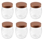 Storage Jar 1.2L Embossed Round Glass Container Airtight Copper Plastic Lid 6pcs