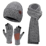 Hommes Hiver Chaud Bonnet Tricot Longue Echarpe Gants Tactiles Ensemble pour Temps Froid Cadeaux Homme Femme