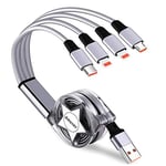 Amuvec Multi 4 in 1 Retractable Charging Cable, 1M 3A Fast Phone Charger Cables with 2*iP Type C Micro USB Connector, for Phone, Samsung Android, Huawei, Moto, Xiaomi, Sony, Nokia, Oppo, PS4