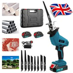 21V Cordless Reciprocating Saw + 2 Battery & Charger Recip Sabre Saw Kit Set UK