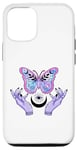 Coque pour iPhone 15 Mauve Sorcière Mains Lune Papillon Céleste Mystique