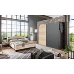 Pegane - Chambre à coucher complète adulte (lit 180x200 cm + 2 chevets + armoire + commode), coloris chêne