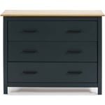 Commode en pin massif décor ciré bleu marine et chêne, meuble de rangement - Longueur 100 x Profondeur 40 x Hauteur 80 cm Pegane