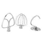 3Pcs Stand Mixer Attachment Stainless Dough Hook Wire Whip Steel Flat Beater