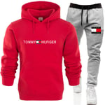 Tommy Hilfiger Herr Casual Tracksuit Set Hoodie Jogging Joggers Gym Sport Outfit Red 3XL