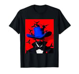 Top-Hatted Mystery Man in Blue & Birds A Dash of Charm & Red T-Shirt