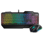 KROM KRUSHER - Pack Gaming Keyboard + Mouse - Clavier semi-mécanique rétroéclairé, souris avec capteur optique 6400 DPI LED 6 couleurs, disposition espagnole, noir