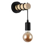 B·LED BARCELONA LED BarcelonaLED Applique Murale Ronde en Bois Naturel avec Douille E27 Noir Pendentif Câble Vintage Nordique pour Couloir Chambre Salon