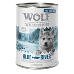 Wolf of Wilderness Junior "Frilandskød" 6 x 400 g - Blue River - Frilandskylling & Laks