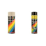 Motip Mastic pulvérisable - 400ml, Beige & Rallye Acrylique Peinture - Noir Brillant - 500ml