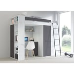 Bim Furniture - Armoire lit bureau d'enfants Verana p H190x120x236cm de graphite blanc