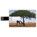 4G USB Flash Drives Credit Card Shape Safari Memory Stick Bank Card Style Baby and Mom Giraffe under the Tree the Tallest Animal Mammal in Savannah Nature Art,Multicolor Waterproof Pen Thumb Lovely J