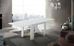 Dmora - Table extensible Otto, Console auxiliaire de cuisine, Table extensible, 100% Made in Italy, 90x90h75 cm, Blanc brillant