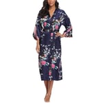 GROPC Women Satin Dressing Gown,Valentines Day Sexy Lingerie Silk Silky Peacock Print Babydoll Kimono Bridal Wedding Long Robe Dress Bathrobe Nightie Sleepwear For Friend Gift,Navy Blue,L