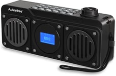 Radio FM Portable avec Enceinte Bluetooth, Deux Haut-parleurs (14W), Volume élevé, Son stéréo, Emplacement pour Carte Micro SD, avec Port USB, 11H Rechargeable Lecteur MP3