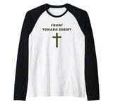 Front Toward Enemy – Christian Faith Military Cross of Jesus Raglan Baseball Tee