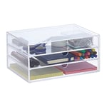 Relaxdays Rangement de Bureau, 3 tiroirs, HLP : 11,5x23,5x16,5 cm, Organiseur, Document, Acrylique, Transparent