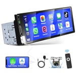 Podofo Autoradio 1 Din Apple Carplay sans Fil Android Auto, 5 Pouces Écran Tactile Poste Autoradio Bluetooth Voiture Radio, FM, Lien Miroir, Caméra de Recul & Microphone