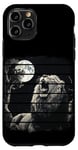 Coque pour iPhone 11 Pro Lion safari rétro noir blanc rugissant nuit arbres zoo animal