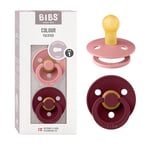 BIBS Colour Soother 2-Pack, BPA Free Dummy Pacifier, Round Nipple. Natural Rubber Latex, Made in Denmark, Size 1 (0-6 Months), Dusty Pink/Elderberry