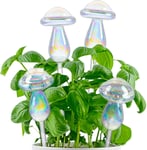 Globes d'arrosage pour plantes - Lot de 4 pics d'arrosage automatique en forme de champignon transparent avec dégradé de couleurs arc-en-ciel irisé - Dispositifs d'arrosage pour plantes d'intérieur et d'extérieur