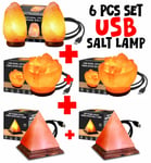 Salt Lamp Himalayan Rock Pink Crystal Natural USB Cable Desk Home Decor Set of 6