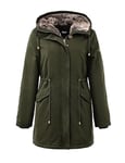 Orolay Parka Doublée en Fausse Fourrure pour Femme Parkas en Polaire Militaire avec Capuche à Cordon Réglable Armée verte XL