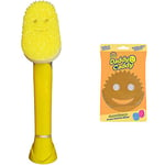 Scrub Daddy Dish Daddy - Brosse Vaisselle avec Reservoir, Eponge Vaisselle Grattante FlexTexture, Manche Intégré - Jaune & Daddy Caddy - Porte Eponge Evier Cuisine Ventouse, Support Eponge