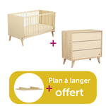 Sauthon Chambre Duo Mélinée : Lit Little big bed Mélinée, Commode 3 tiroirs Plan à langer offert