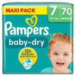 Pampers Baby-Dry bleier, størrelse 7, 15+ kg, maxipakke (1 x 70 bleier)