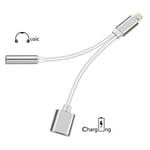 Cable Double Adaptateur port Lightning avec prise Jack 3.5 mm pour iPhone 12 Couleur Argent -Yuan Yuan