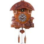 GaoF Horloge à Coucou en Bois 3D avec Pendule, Maison sculptée en Bois Massif, Montre de Musique de Style européen, Horloge Murale Cadeau pour Enfants et décoration