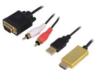 Cable D-Sub 15pin HD prise male HDMI prise male RCA prise male X2 USB A prise male 2m - Noir