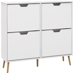 Homcom - Meuble à chaussures design scandinave 4 portes abattantes 4 étagères réglables bois pin panneaux blanc