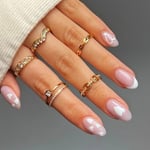 Press on Nails DIY False Nails French White Edge Long Almond Love Heart