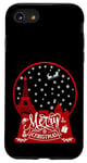 Coque pour iPhone SE (2020) / 7 / 8 Joyeux Noël Paris horizon dans la boule à neige scintille