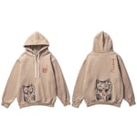 (A10W207 Khaki-M）Hoodie Lucky Cat Miesten Harajuku Huppari Sweatshirt Fortune Cat Syksy Talvi Fleece Pullover Puuvilla