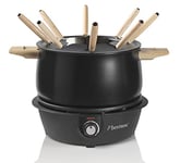 Bestron appareil a fondue, fondue electrique pour maximum 8 personnes, avec 8x fourchettes à fondue et thermostat réglable, anti-éclaboussures, Couleur: noir/bois