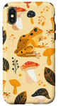 Coque pour iPhone X/XS Jaune Paisley Cottagecore Grenouille et champignon Art vintage