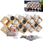 Gadgy Rangement Epices | Porte Epices Cuisine | 18 Pots Epices en Verre Inclus | Etagere a Epices | Support Epices Cuisine Bambou | Boite a Epices Cuisine | Presentoir a Epices