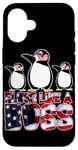 iPhone 16 Floss Like A Boss American Flag Funny Penguin 4th of July Case