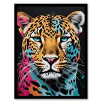 Artery8 Leopard Lounge By Fiona Bryant Cat Head Pop Art Pink Blue Modern Artwork Framed Wall Art Print 18X24 Inch